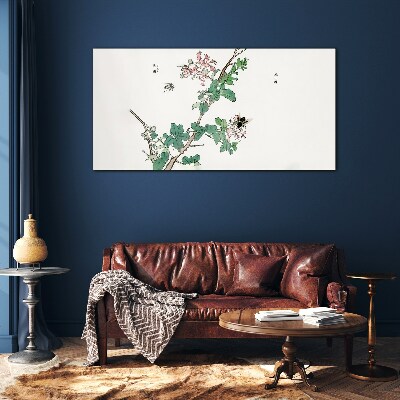 Tableau photo sur verre Branche de fleurs avec des insectes