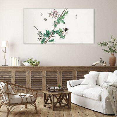 Tableau photo sur verre Branche de fleurs avec des insectes