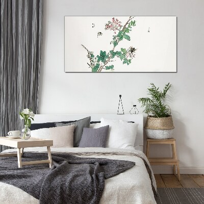 Tableau photo sur verre Branche de fleurs avec des insectes