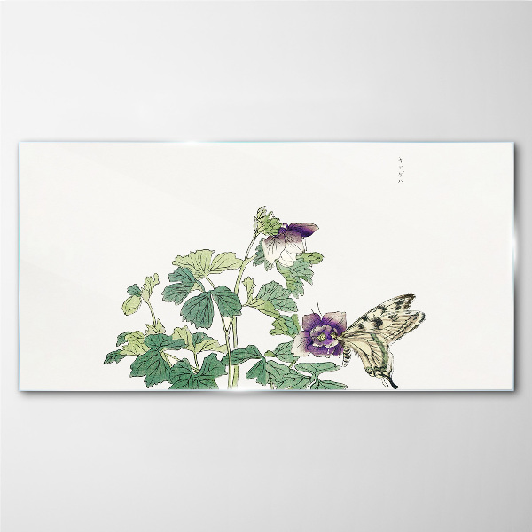 Tableau sur verre Harmonie florale avec un papillon