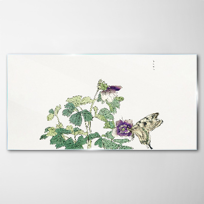 Tableau sur verre Harmonie florale avec un papillon