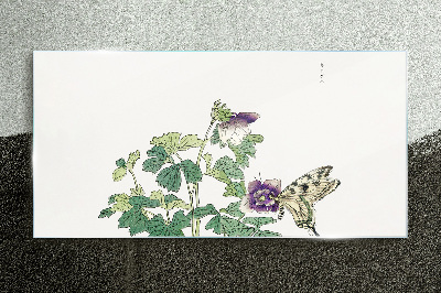 Tableau sur verre Harmonie florale avec un papillon