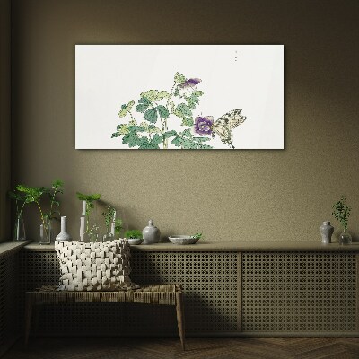 Tableau sur verre Harmonie florale avec un papillon