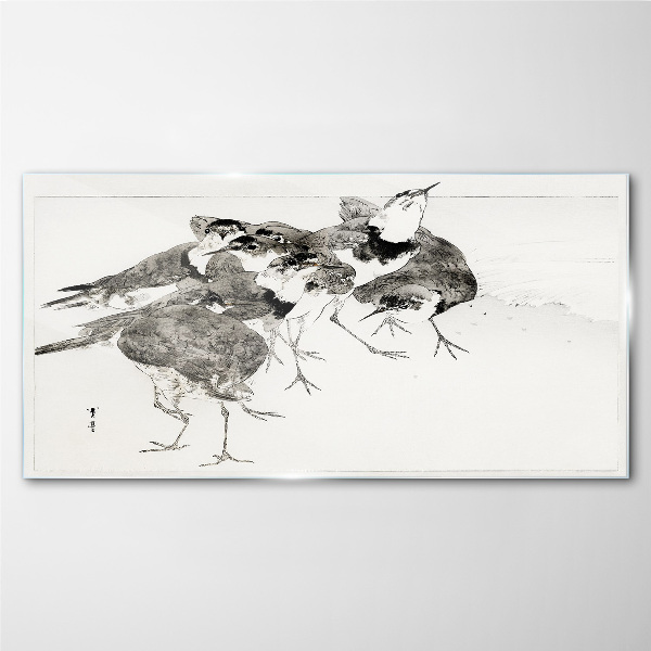 Tableau imprimé sur verre Une volée d'oiseaux sur fond blanc