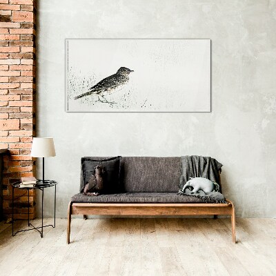 Tableau sur verre Un oiseau sur l'herbe