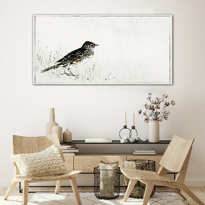 Tableau sur verre Un oiseau sur l'herbe