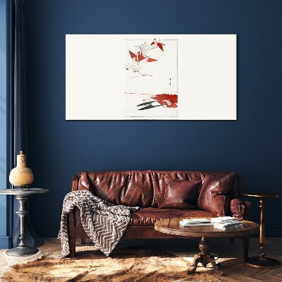Tableau en verre Oiseaux rouges sur fond blanc