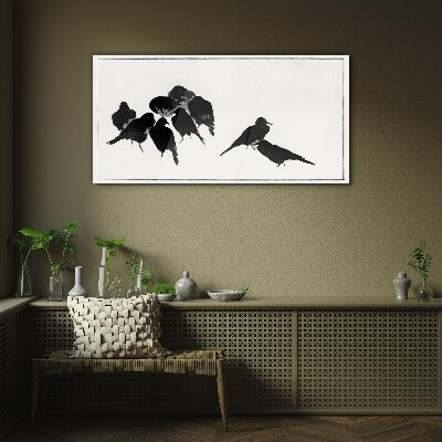 Tableau sur verre Oiseaux noirs sur fond blanc