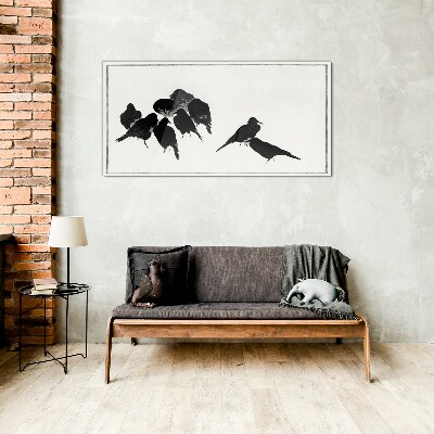 Tableau sur verre Oiseaux noirs sur fond blanc