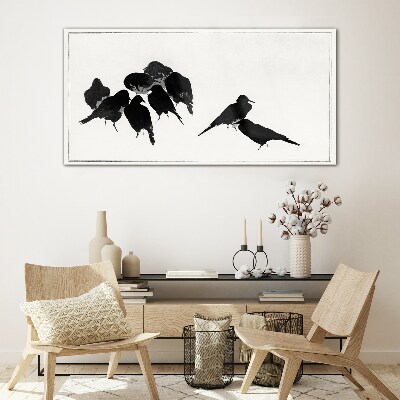 Tableau sur verre Oiseaux noirs sur fond blanc