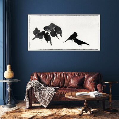 Tableau sur verre Oiseaux noirs sur fond blanc