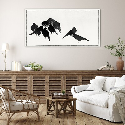 Tableau sur verre Oiseaux noirs sur fond blanc