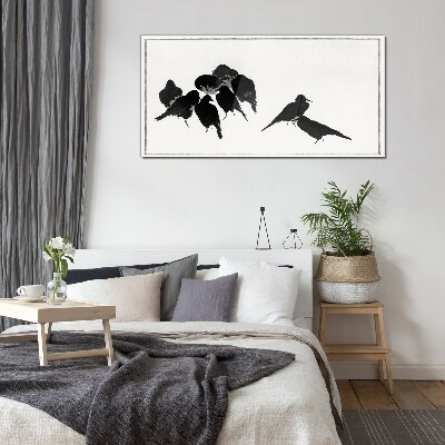 Tableau sur verre Oiseaux noirs sur fond blanc