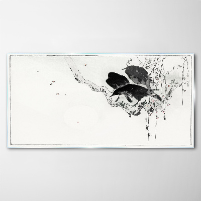 Tableau imprimé sur verre Oiseaux noirs sur une branche
