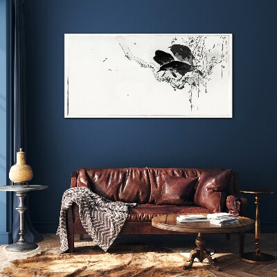 Tableau imprimé sur verre Oiseaux noirs sur une branche