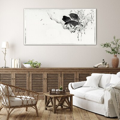 Tableau imprimé sur verre Oiseaux noirs sur une branche
