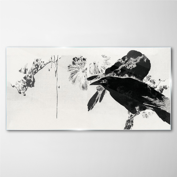 Tableau verre imprimé Un oiseau noir sur fond de nature