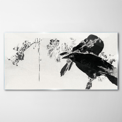 Tableau verre imprimé Un oiseau noir sur fond de nature