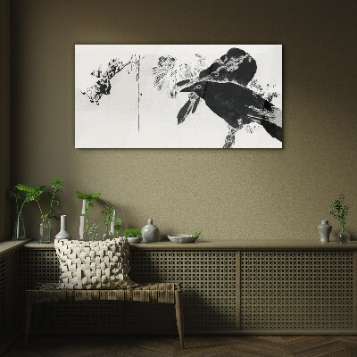 Tableau verre imprimé Un oiseau noir sur fond de nature