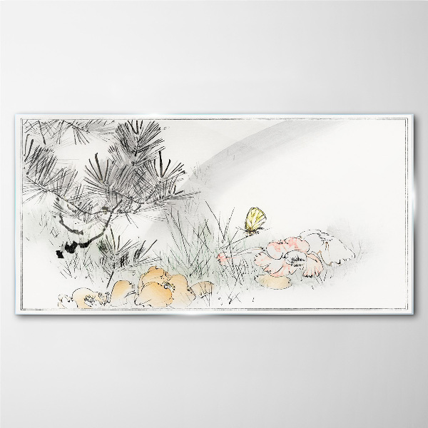 Tableau photo sur verre Paysage floral avec un papillon