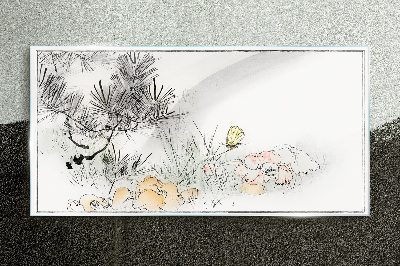 Tableau photo sur verre Paysage floral avec un papillon