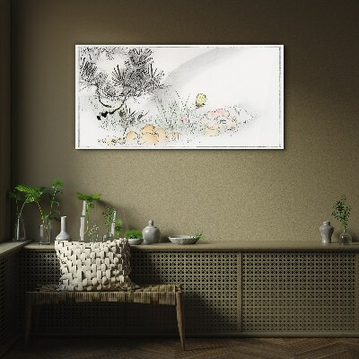 Tableau photo sur verre Paysage floral avec un papillon