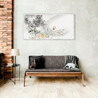 Tableau photo sur verre Paysage floral avec un papillon