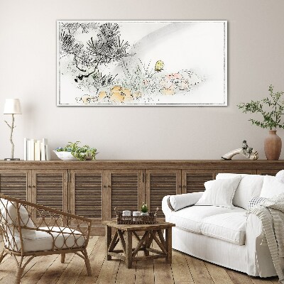 Tableau photo sur verre Paysage floral avec un papillon