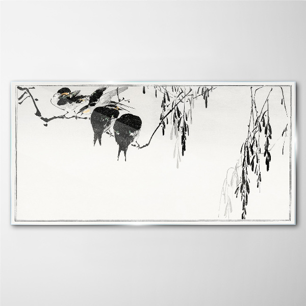 Tableau en verre Oiseaux sur une branche en blanc