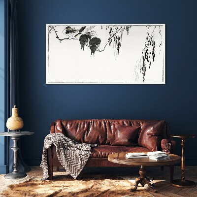 Tableau en verre Oiseaux sur une branche en blanc