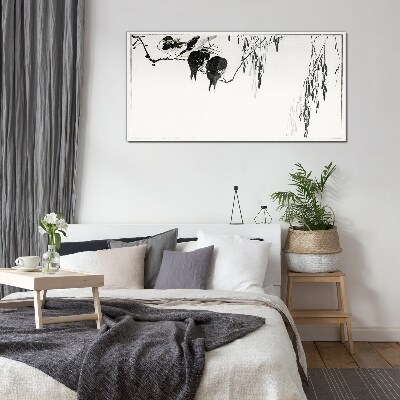 Tableau en verre Oiseaux sur une branche en blanc