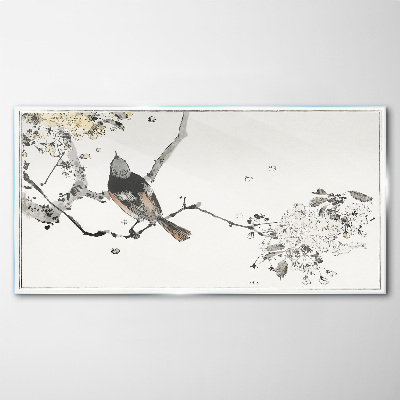 Tableau sur verre Un oiseau sur une branche aux couleurs délicates