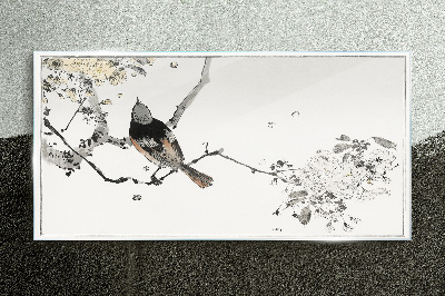 Tableau sur verre Un oiseau sur une branche aux couleurs délicates