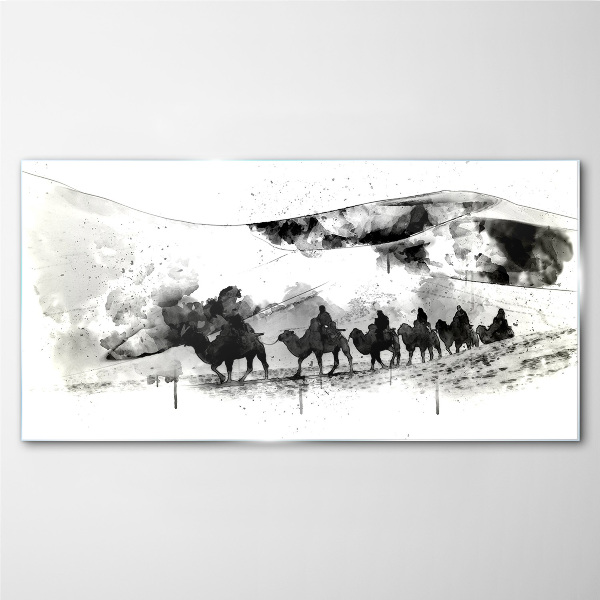 Tableau en verre Caravane en noir et blanc