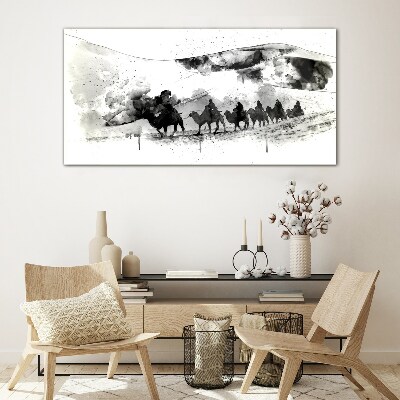 Tableau en verre Caravane en noir et blanc
