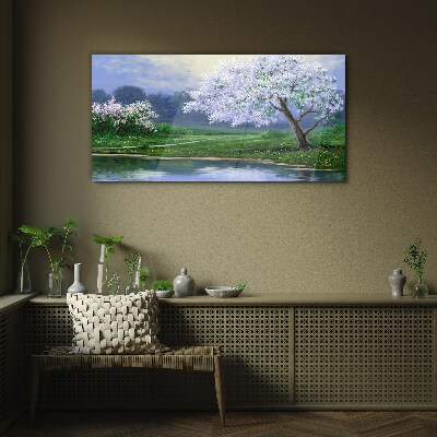 Tableau photo sur verre Paysage printanier avec des arbres en fleurs