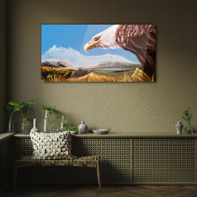 Tableau en verre Aigle dans un paysage de montagne