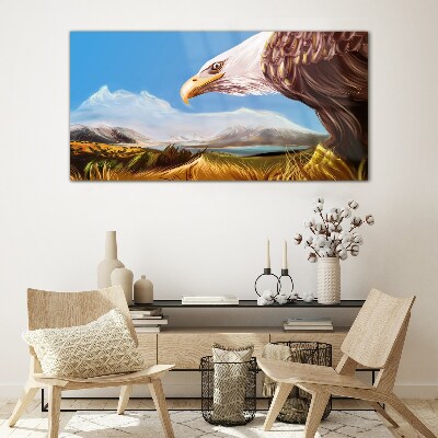 Tableau en verre Aigle dans un paysage de montagne