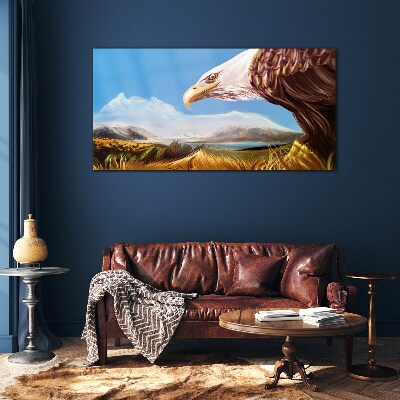 Tableau en verre Aigle dans un paysage de montagne