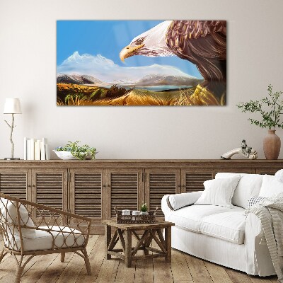 Tableau en verre Aigle dans un paysage de montagne