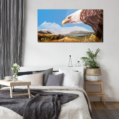 Tableau en verre Aigle dans un paysage de montagne