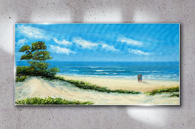 Tableau en verre Une promenade romantique au bord de la mer
