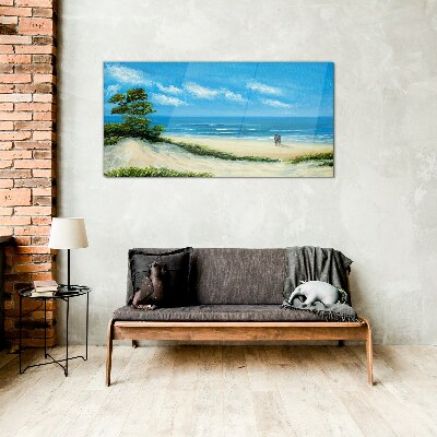 Tableau en verre Une promenade romantique au bord de la mer
