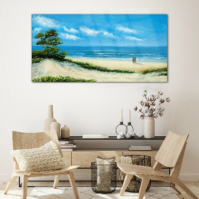 Tableau en verre Une promenade romantique au bord de la mer