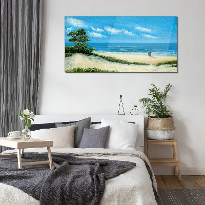 Tableau en verre Une promenade romantique au bord de la mer