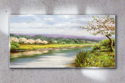 Tableau imprimé sur verre Paysage printanier au bord de la rivière