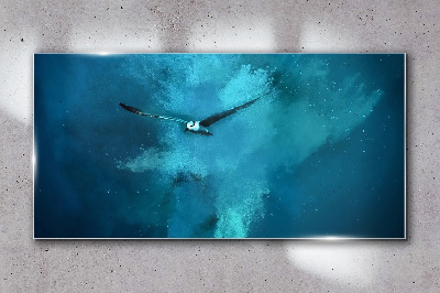 Tableau photo sur verre Un oiseau dans l'espace bleu