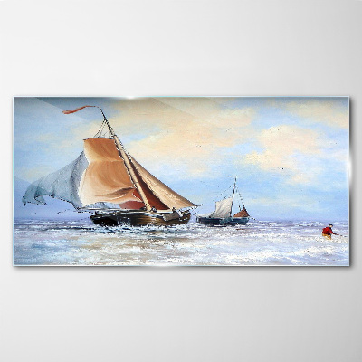 Tableau en verre Voiles sur les vagues