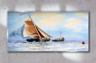 Tableau en verre Voiles sur les vagues