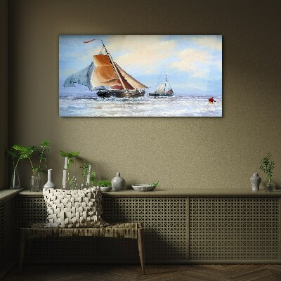 Tableau en verre Voiles sur les vagues